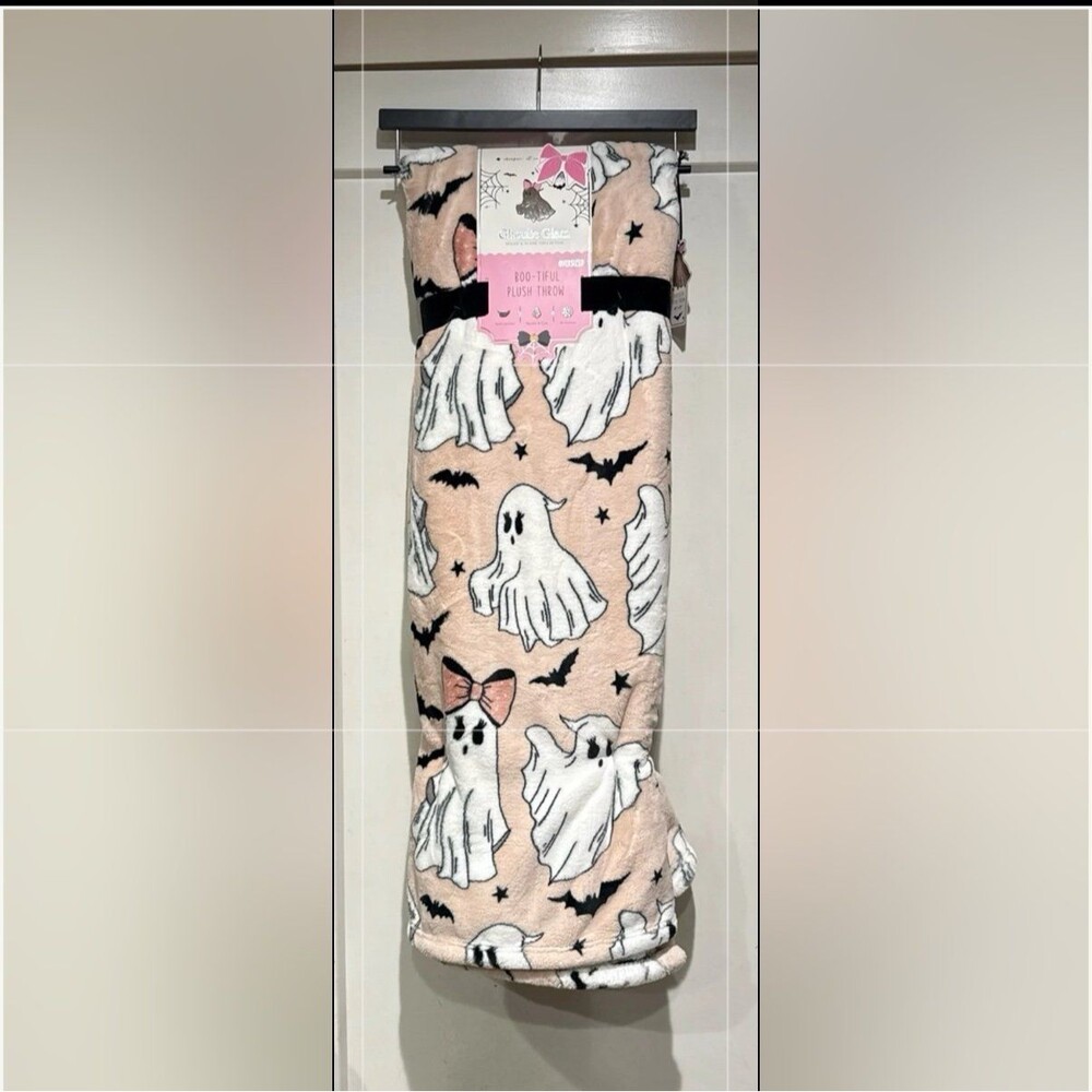 Pink Bow Ghost Throw Blanket